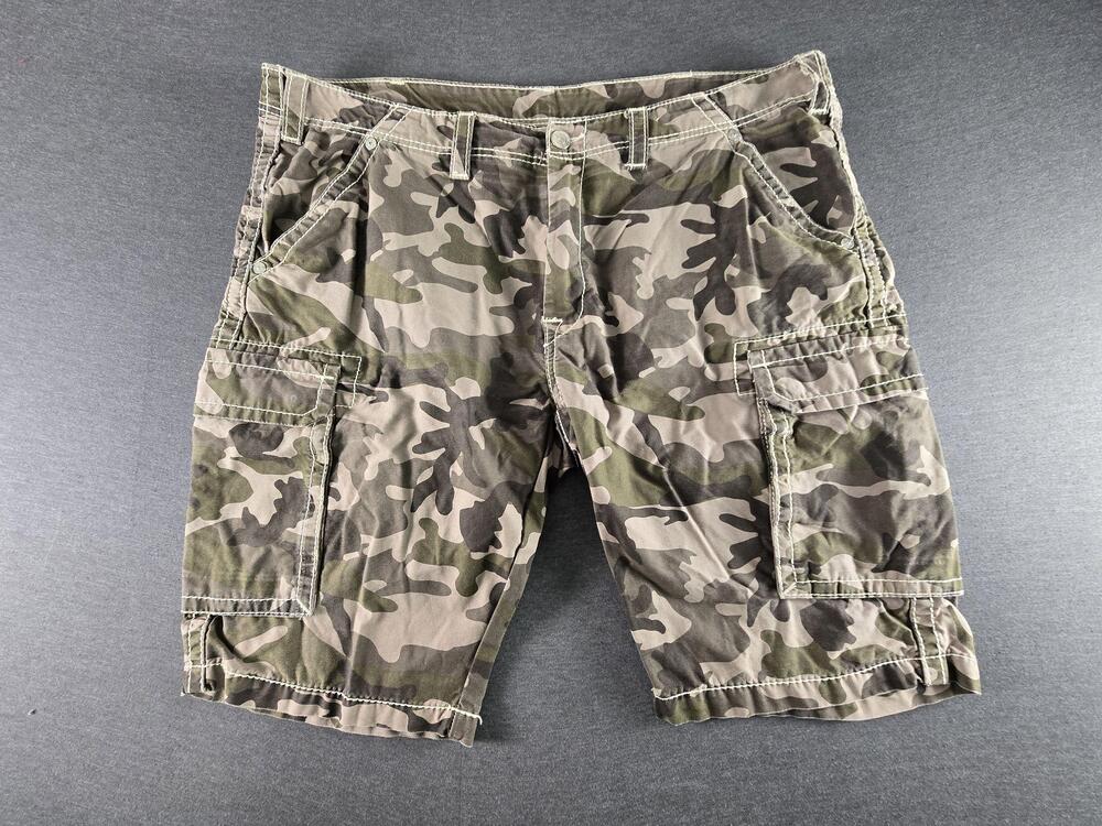 True Religion Shorts Mens 40 Green Camo Cargo Canvas Pockets Army Outdoor Summer